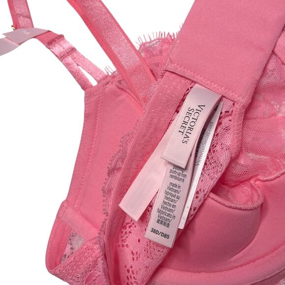 Victoria's Secret Wicked Unlined Lace Balconette Bra Pink Hope Size 38D - Picture 3 of 3